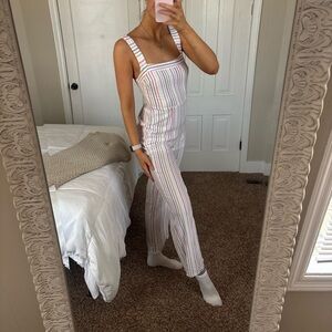 miami White Jumpsuit with Pink, Blue & Tan Stripes